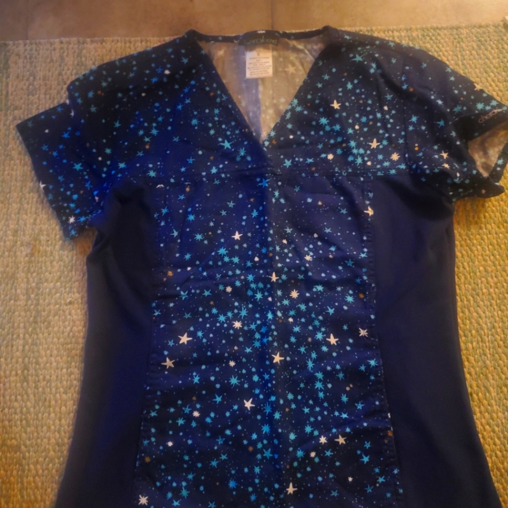 Sparkle nurse star scrub top navy dark blue small